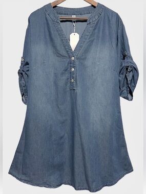 DENIM Chambray Tunic Dress Minimalist Casual Coastal Cottagecore